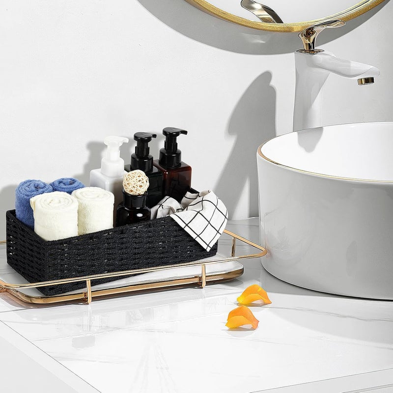 DULLEMELO Toilet Paper Basket for Organizing, Paper Rope Bathroom Baskets, Decorative Storage Bins for Countertop Bathroom Shelves, Set of 2,Black - Image 4